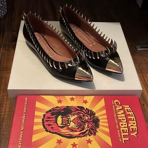 Jeffrey Campbell Black and Gold Studded Flats